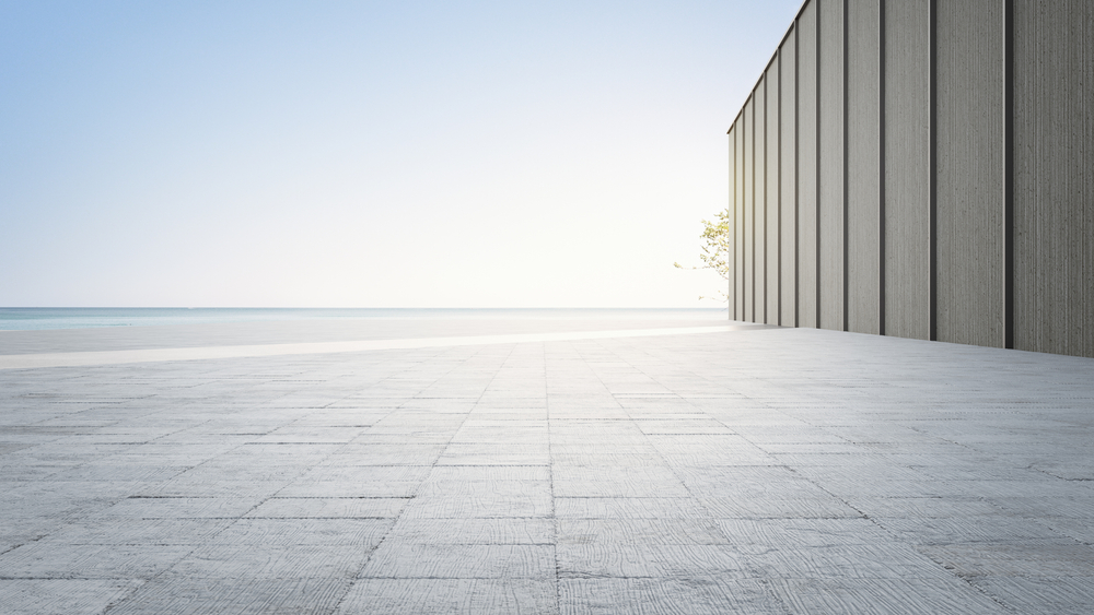 Empty,Concrete,Floor,And,Gray,Wall.,3d,Rendering,Of,Sea